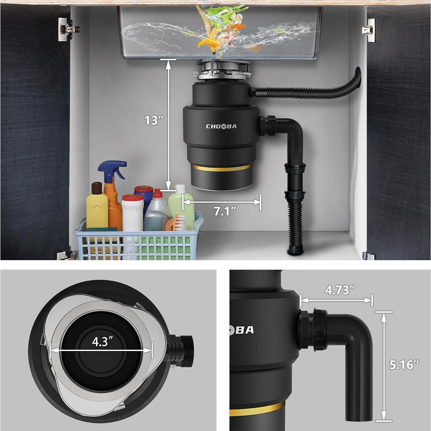 Triturador de Basura Chooba 3/4HP Acero Inoxidable Negro