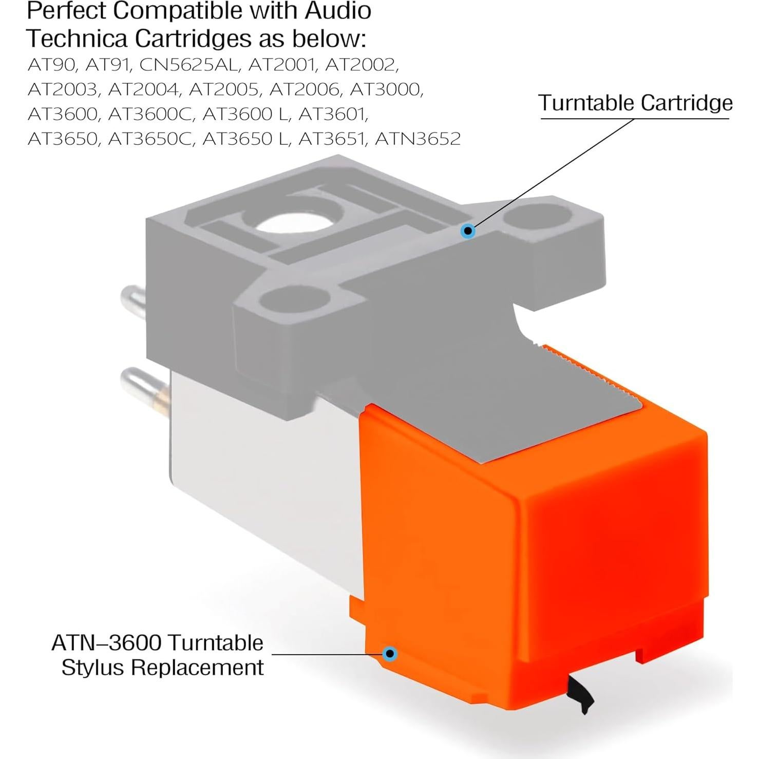 Agujas de Tocadiscos ATN3600L Naranjas + Cepillo - 2 PCS
