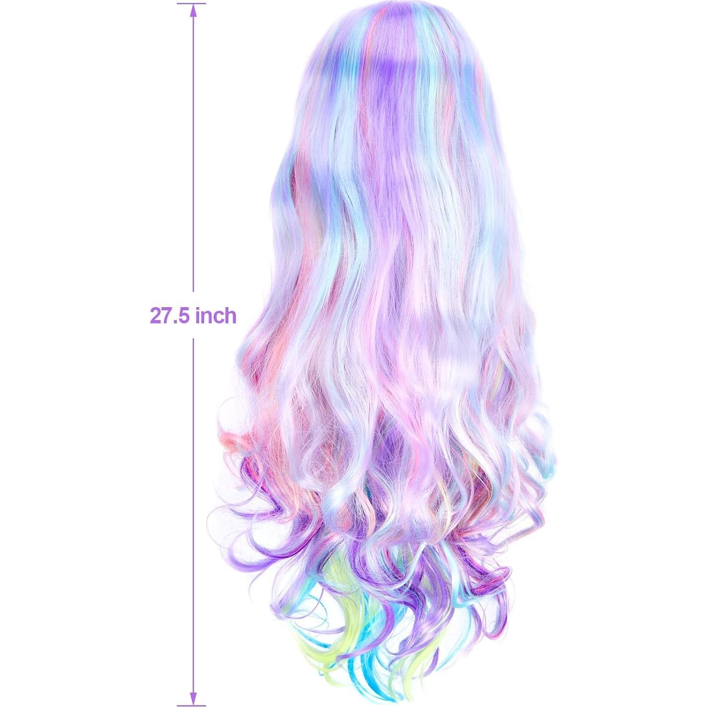 Peluca Arcoíris Larga Rizada AGPTEK 70 cm Resistente al Calor