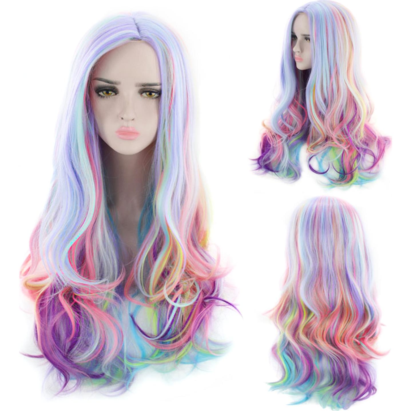 Peluca Arcoíris Larga Rizada AGPTEK 70 cm Resistente al Calor