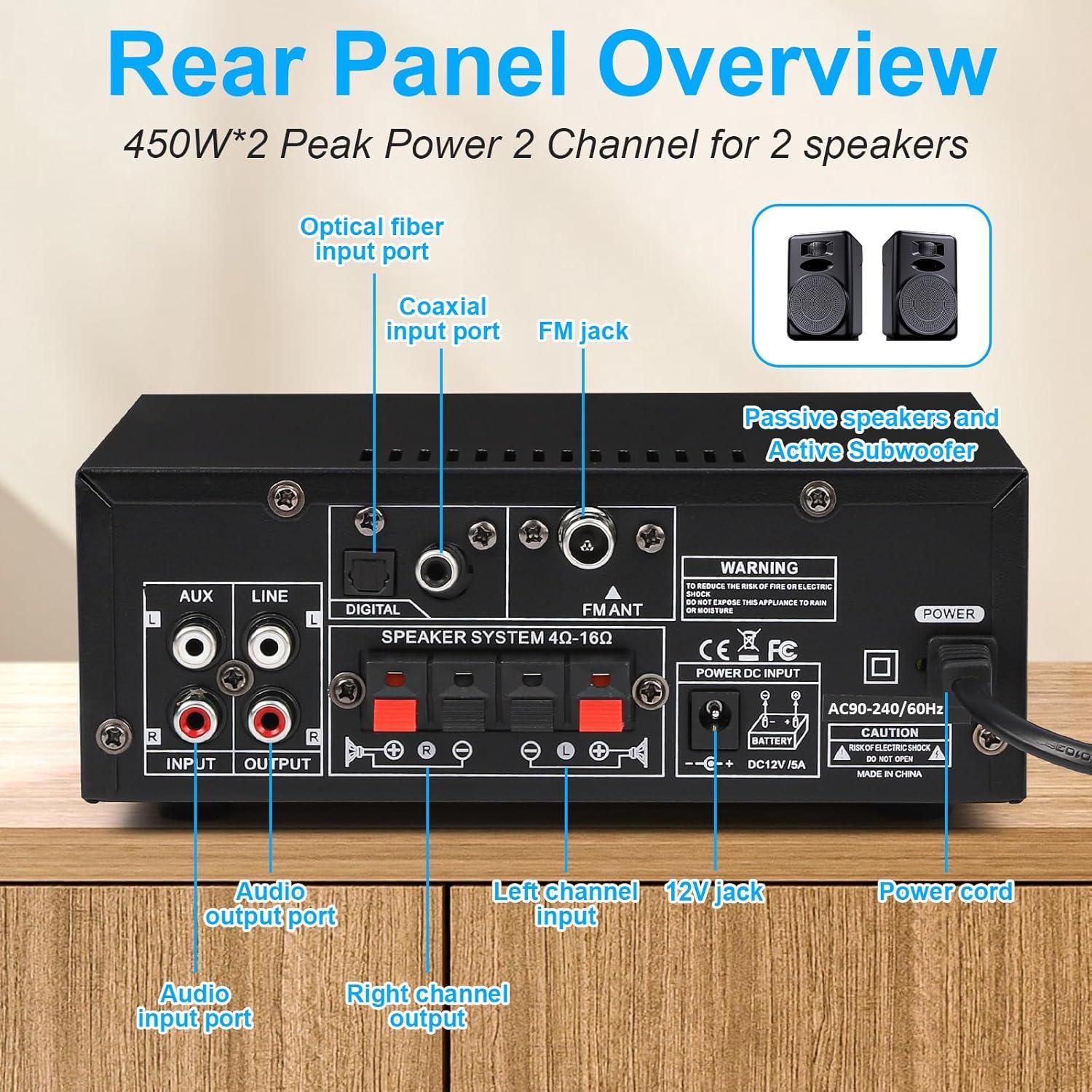 Amplificador Estéreo Romicta BT-398, 450W, Bluetooth 5.0, FM