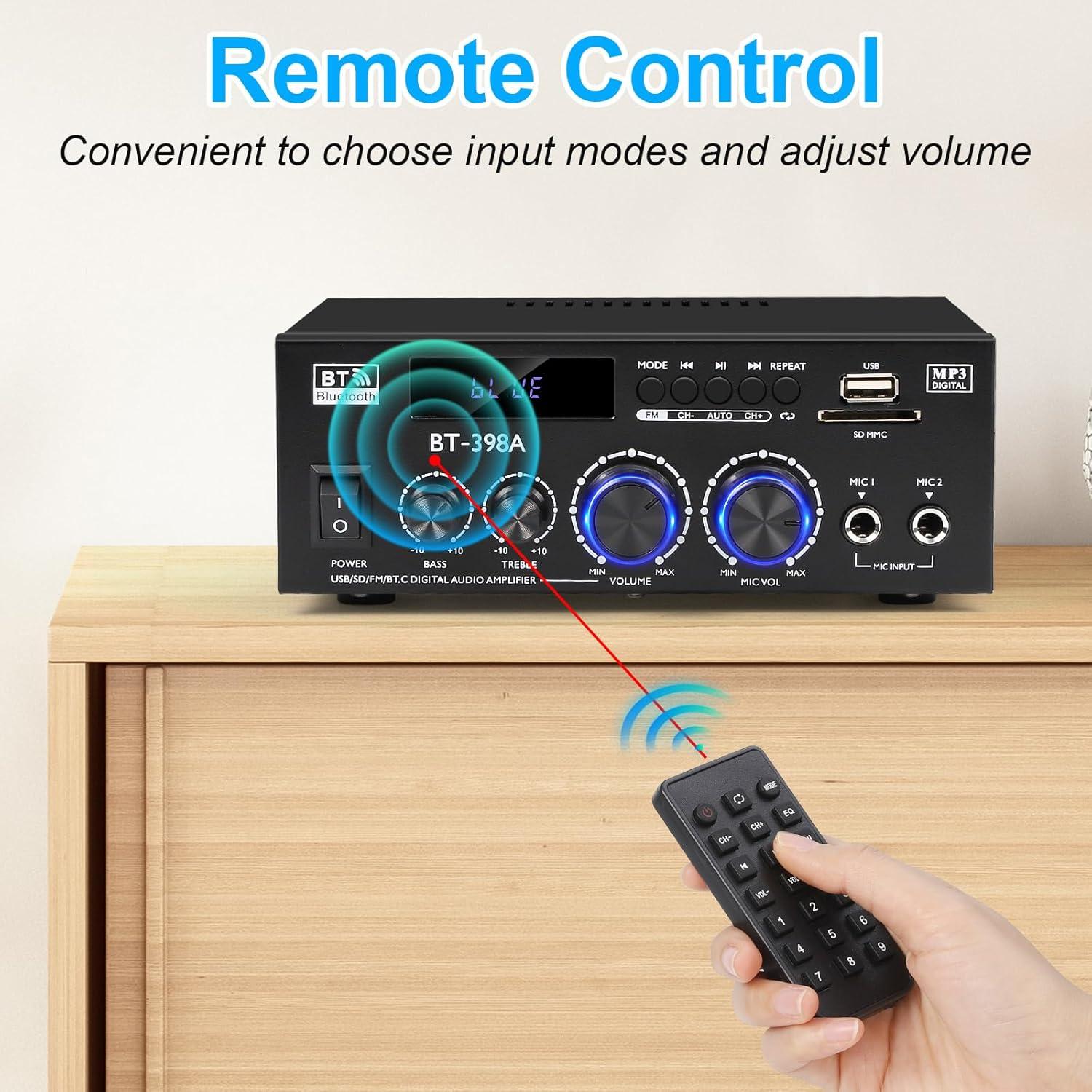 Amplificador Estéreo Romicta BT-398, 450W, Bluetooth 5.0, FM