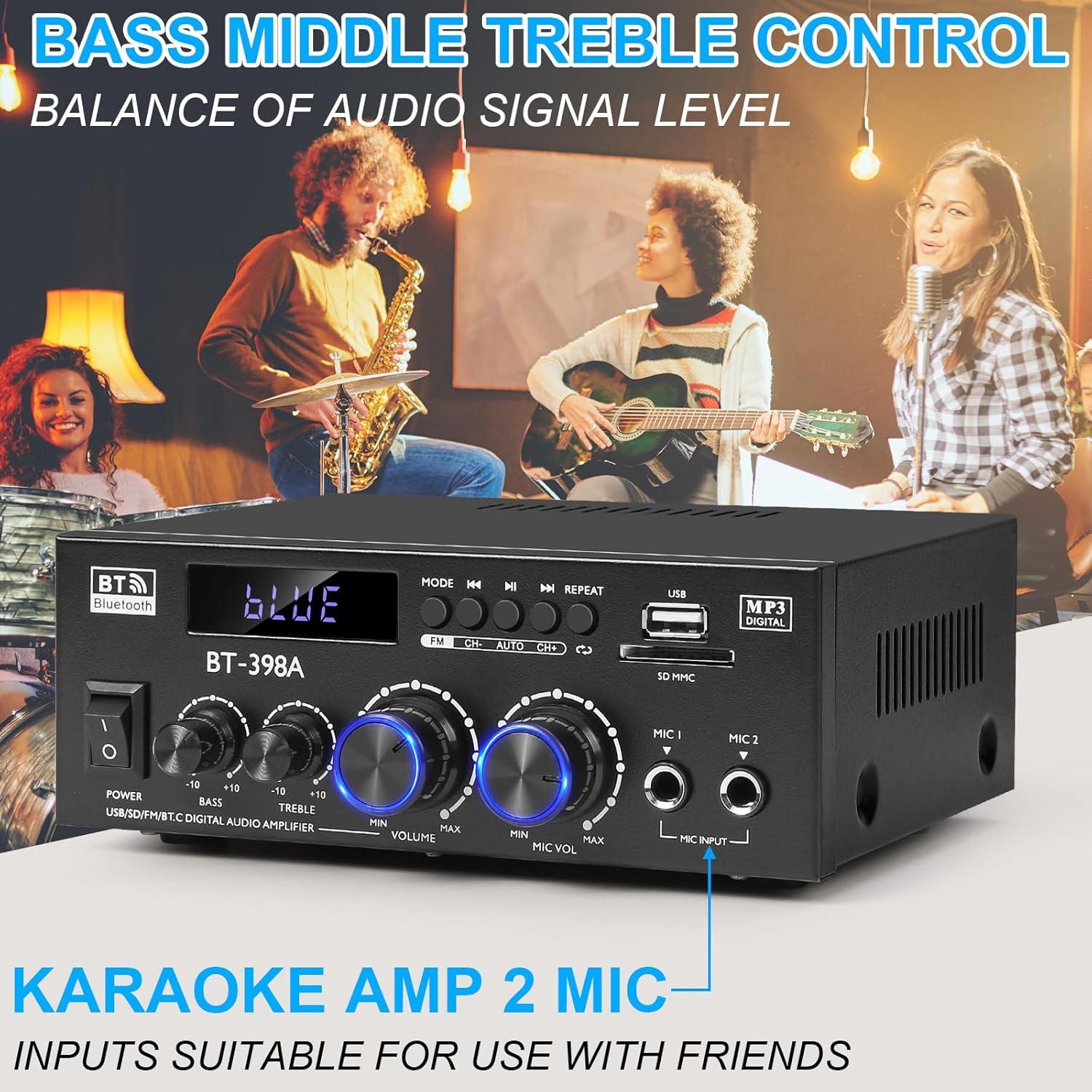 Amplificador Estéreo Romicta BT-398, 450W, Bluetooth 5.0, FM