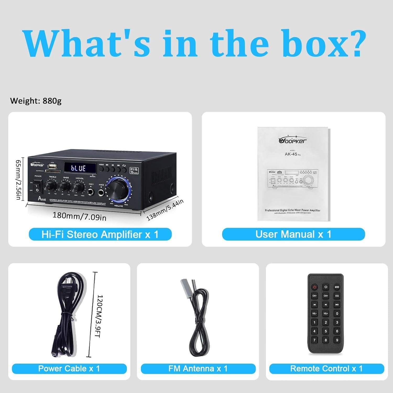 Amplificador Estéreo Woopker AK45 300W Bluetooth 5.0