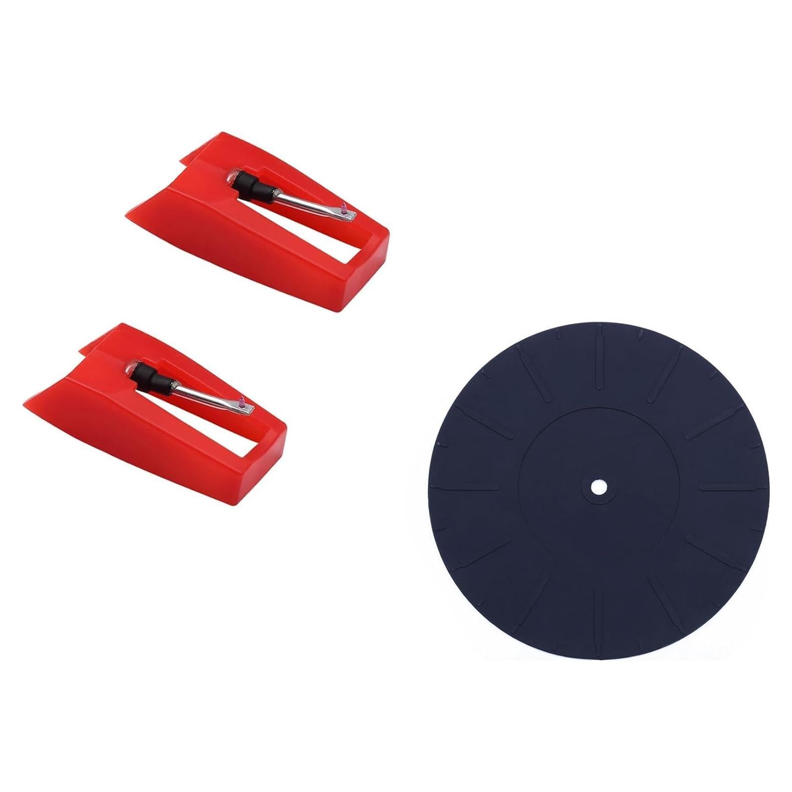 Reemplazo Aguja Tocadiscos 2pcs + Alfombrilla Silicona 17.78cm