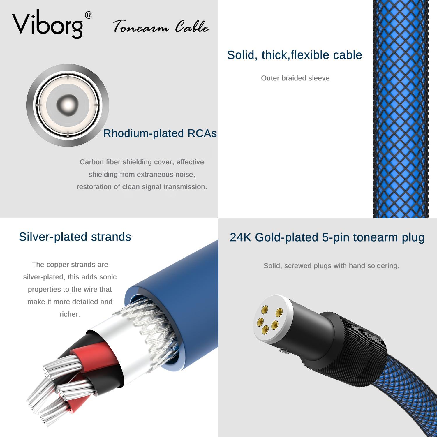 Cable de Tono Viborg LC800 3M Cobre Plateado 5 Pin DIN a RCA