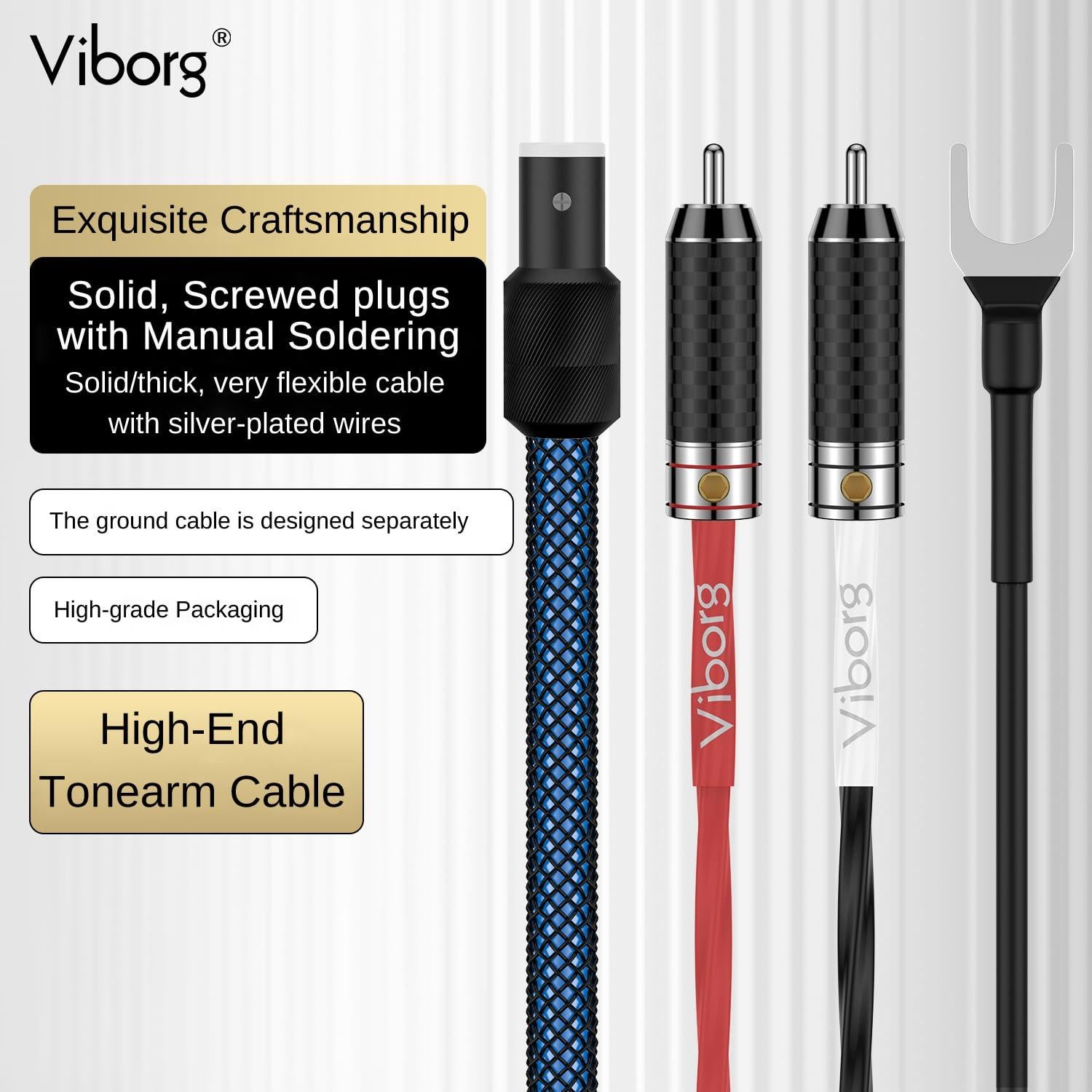 Cable de Tono Viborg LC800 3M Cobre Plateado 5 Pin DIN a RCA