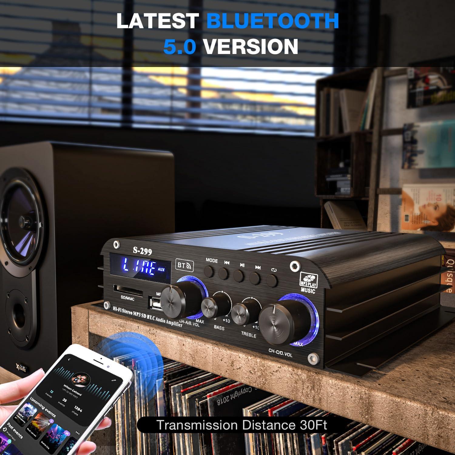 Amplificador de Audio Estéreo Bluetooth Facmogu 298A 300W