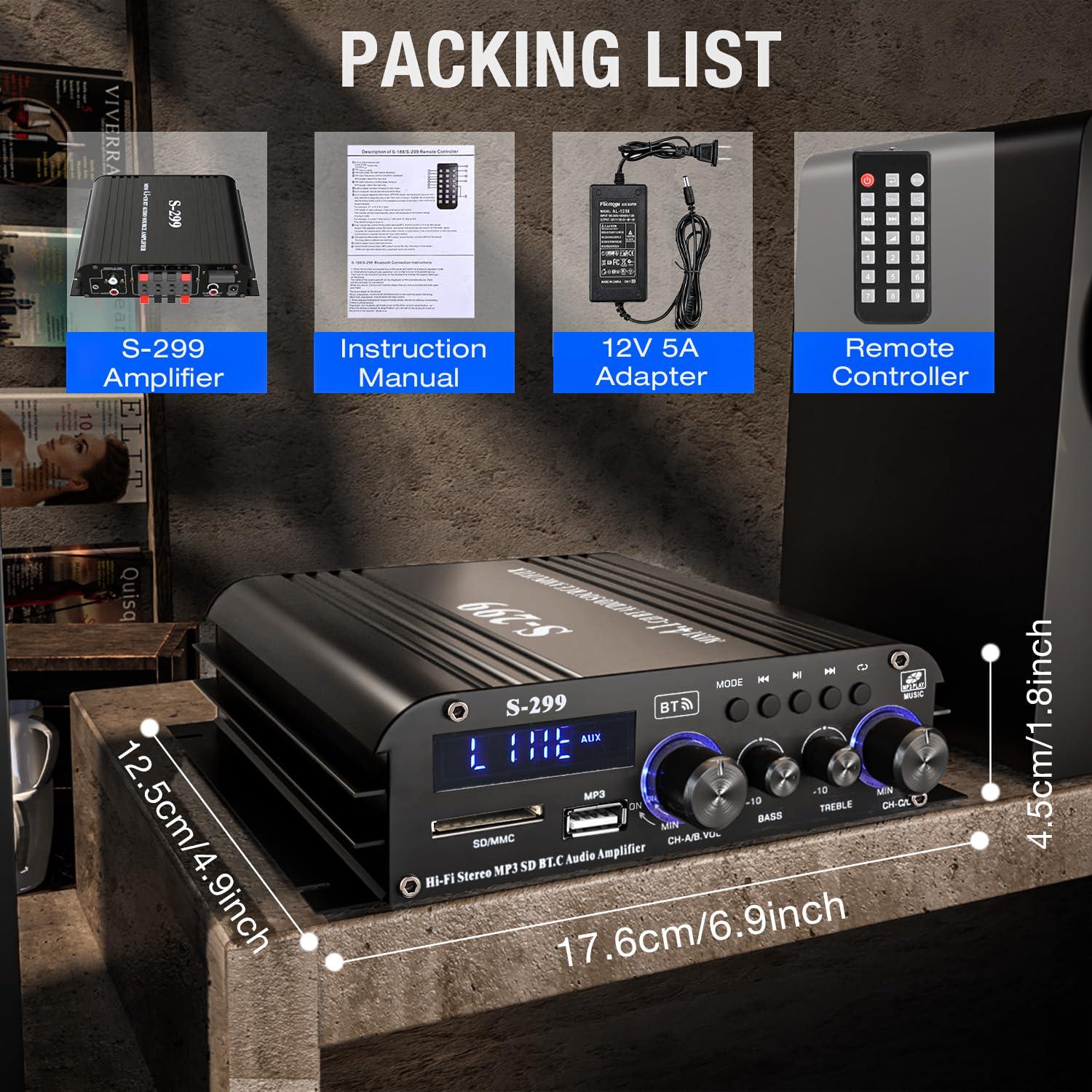 Amplificador de Audio Estéreo Bluetooth Facmogu 298A 300W