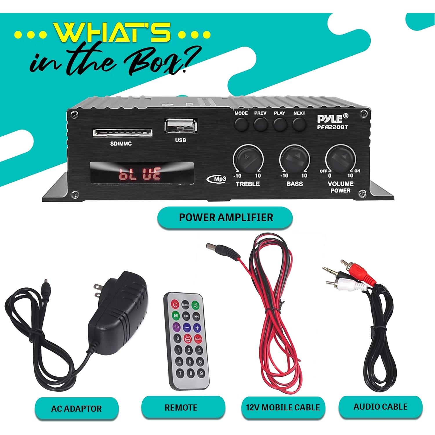 Amplificador de Audio Bluetooth Pyle PFA220BT 120W Doble Canal