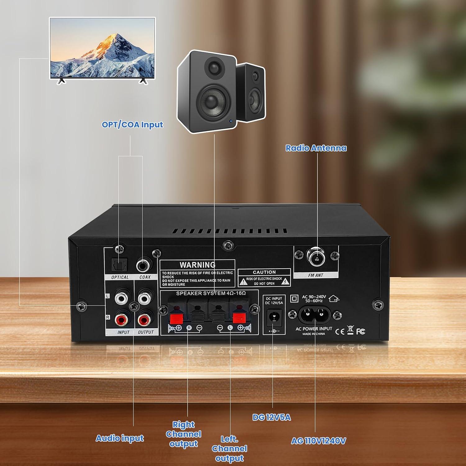 Amplificador de Audio Estéreo 1000W Bluetooth 5.3 AK55
