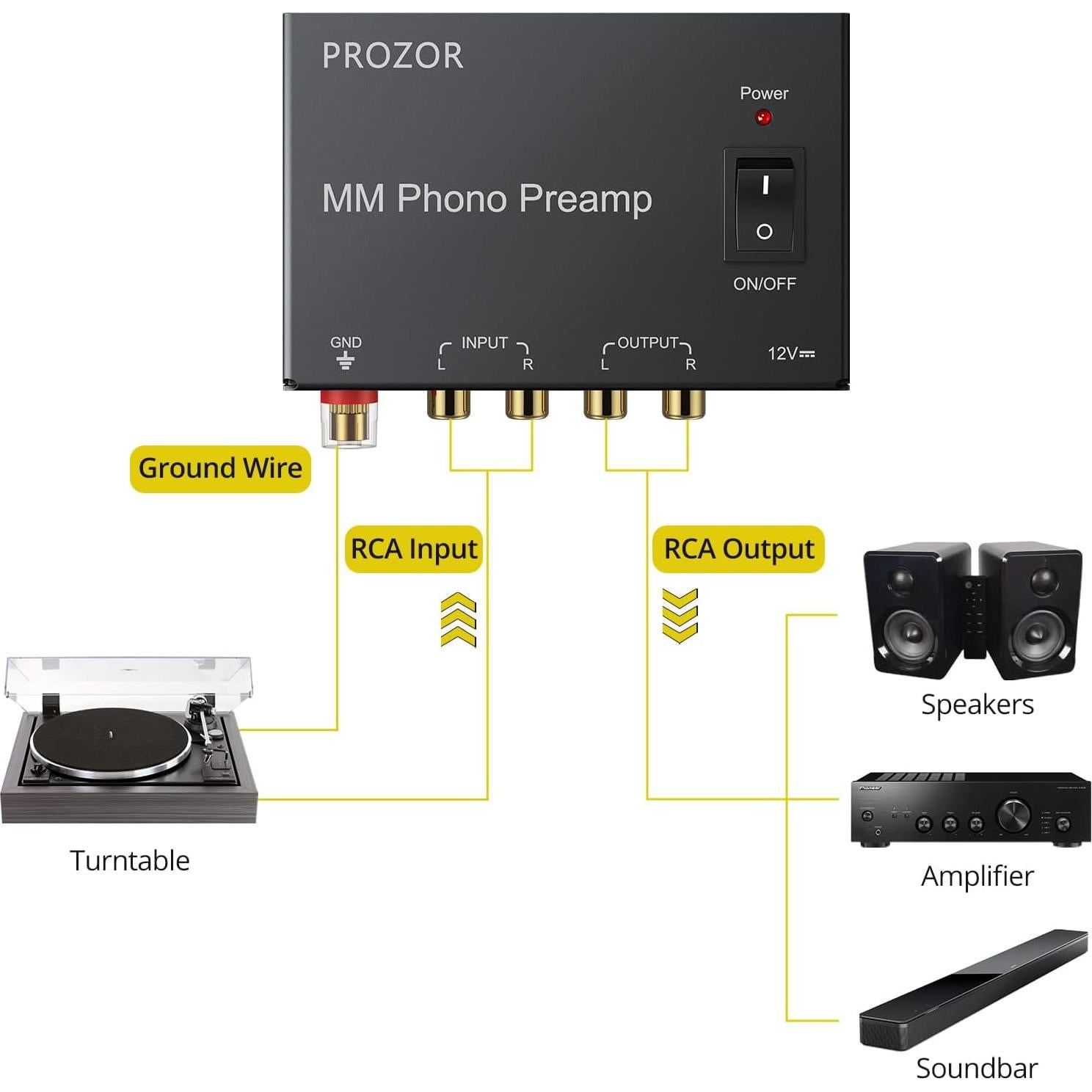 Amplificador de Audio Estéreo PROZOR MM Phono RCA Bajo Ruido
