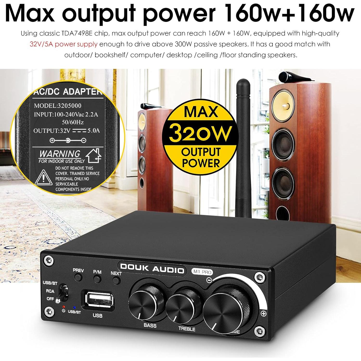 Amplificador Bluetooth Douk Audio M1 PRO 320W 2 Canales
