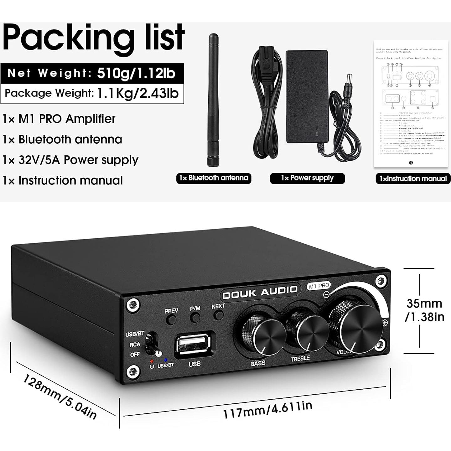 Amplificador Bluetooth Douk Audio M1 PRO 320W 2 Canales