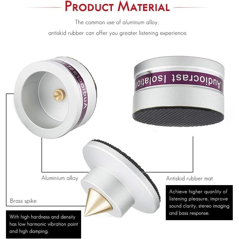 Pies de Aislamiento de Altavoz Tertullus - 4 Pcs Aluminio Plata