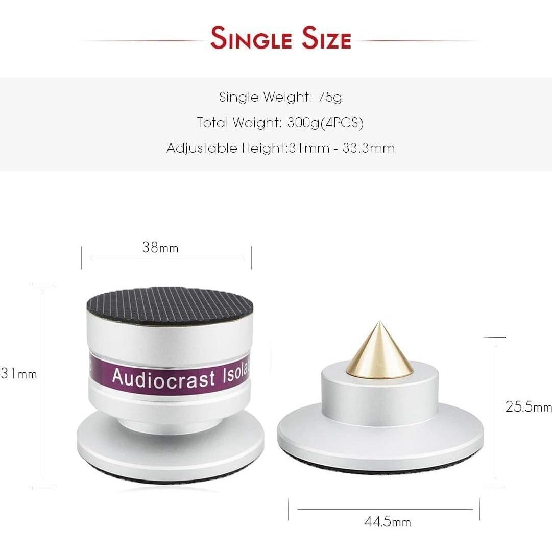 Pies de Aislamiento de Altavoz Tertullus - 4 Pcs Aluminio Plata