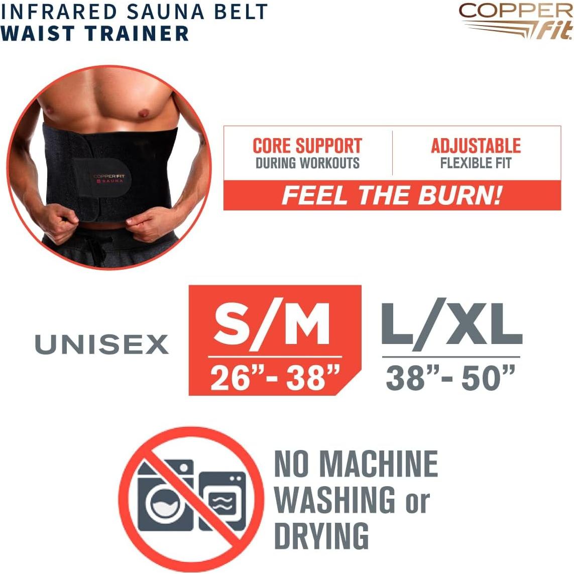 Cinturón Sauna Infrarrojo Copper Fit Unisex - Ajustable, Negro