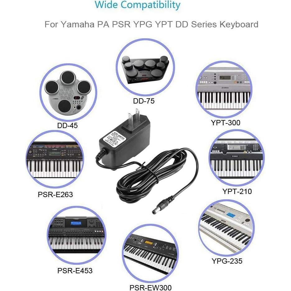 Adaptador de CA 12V 1.5A para Teclados Yamaha 3m