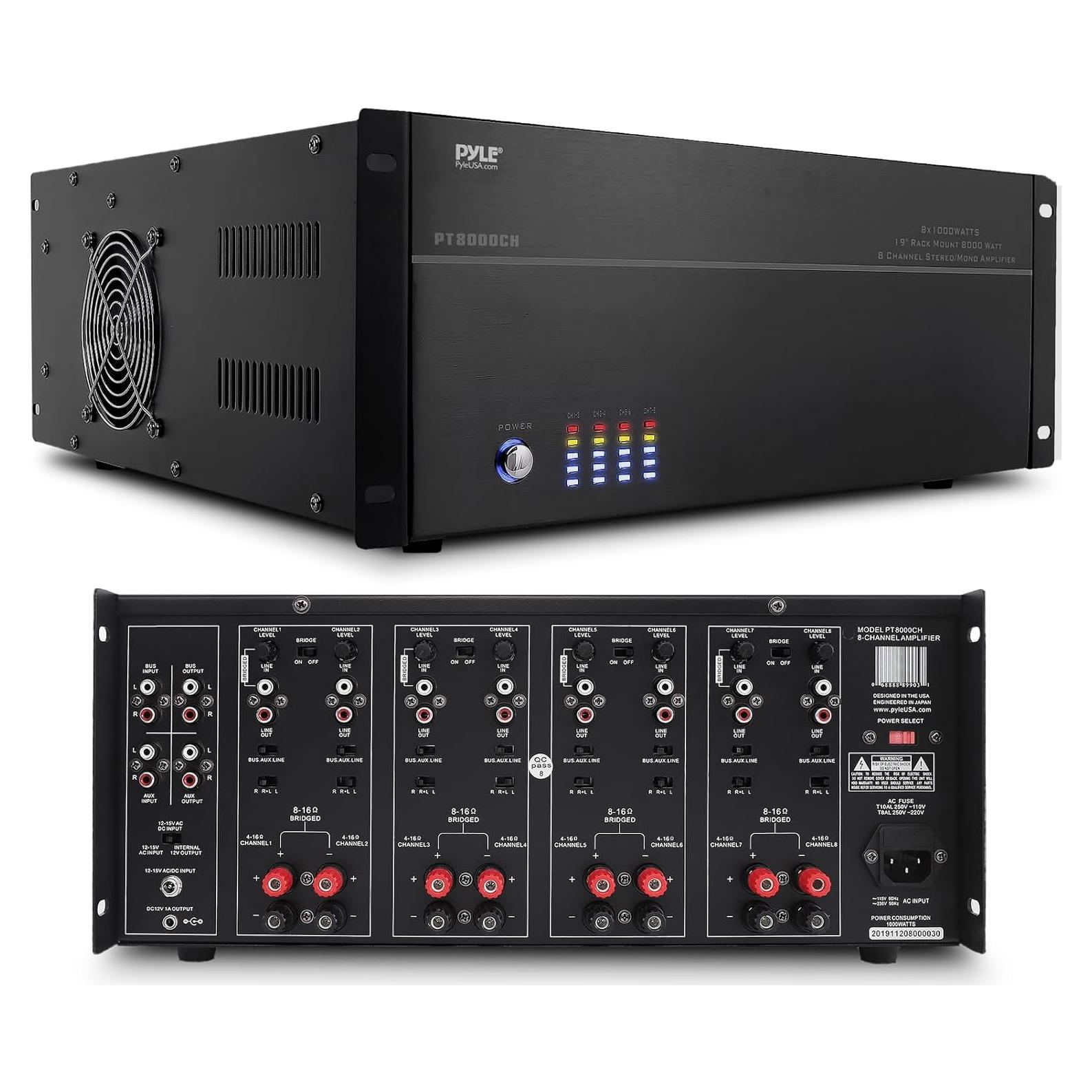 Amplificador Estéreo Pyle PT8000CH 8 Canales 8000W Rack