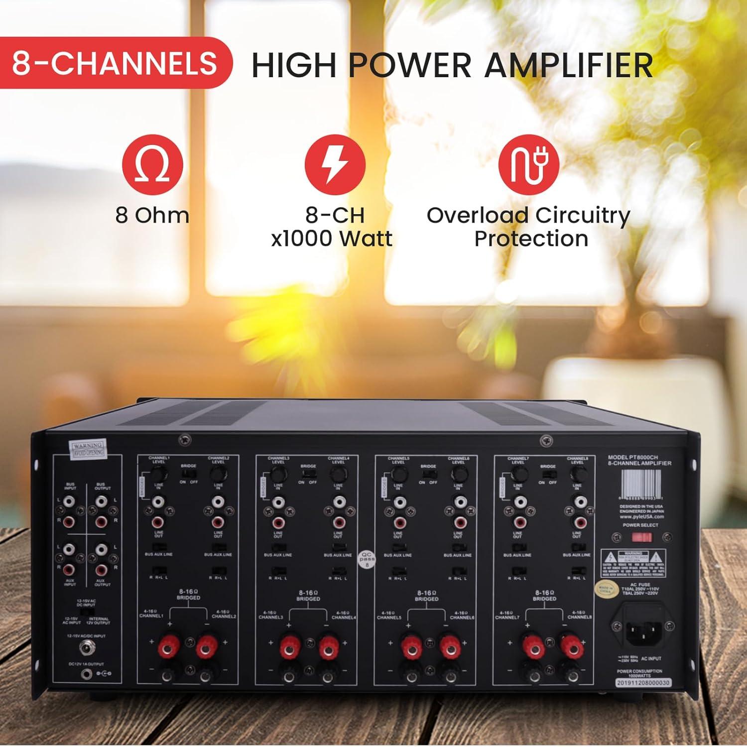 Amplificador Estéreo Pyle PT8000CH 8 Canales 8000W Rack