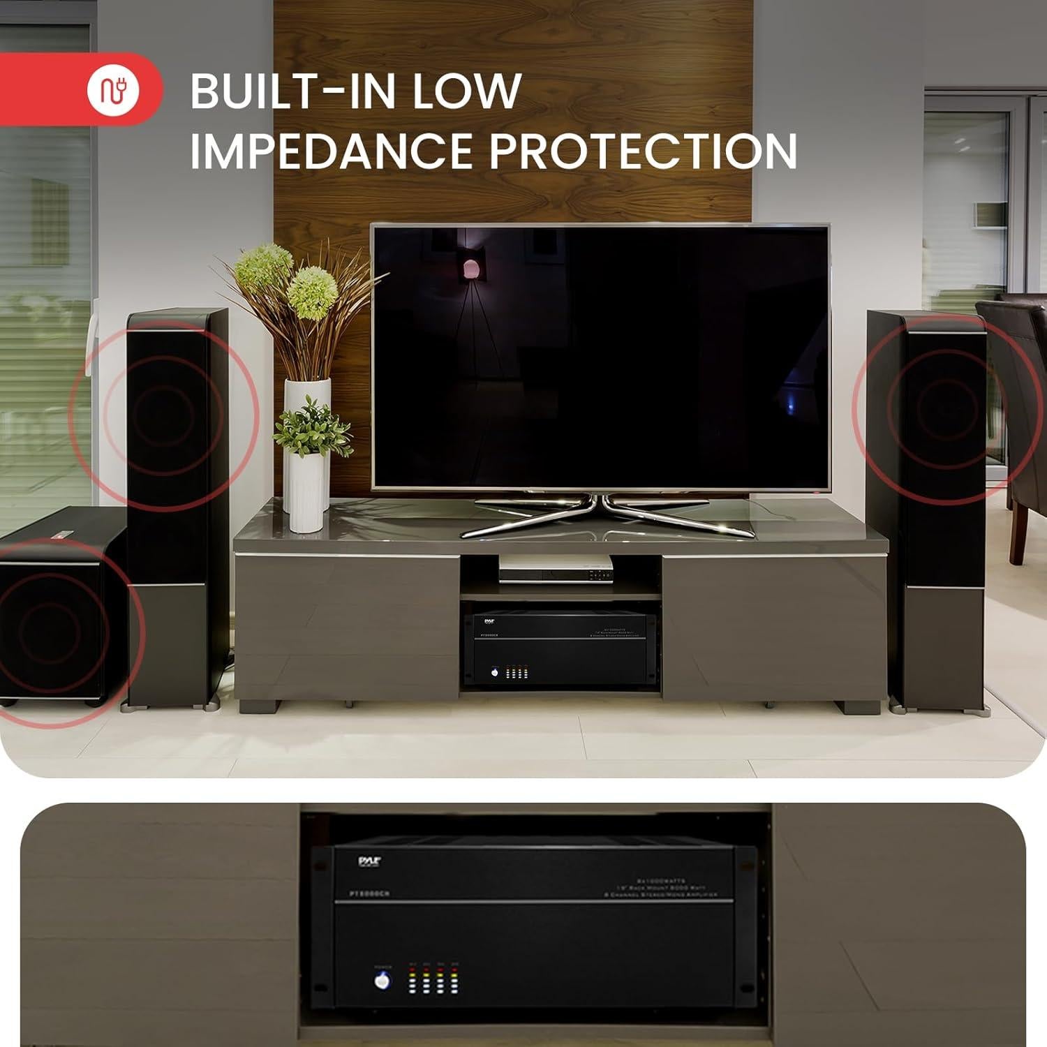 Amplificador Estéreo Pyle PT8000CH 8 Canales 8000W Rack