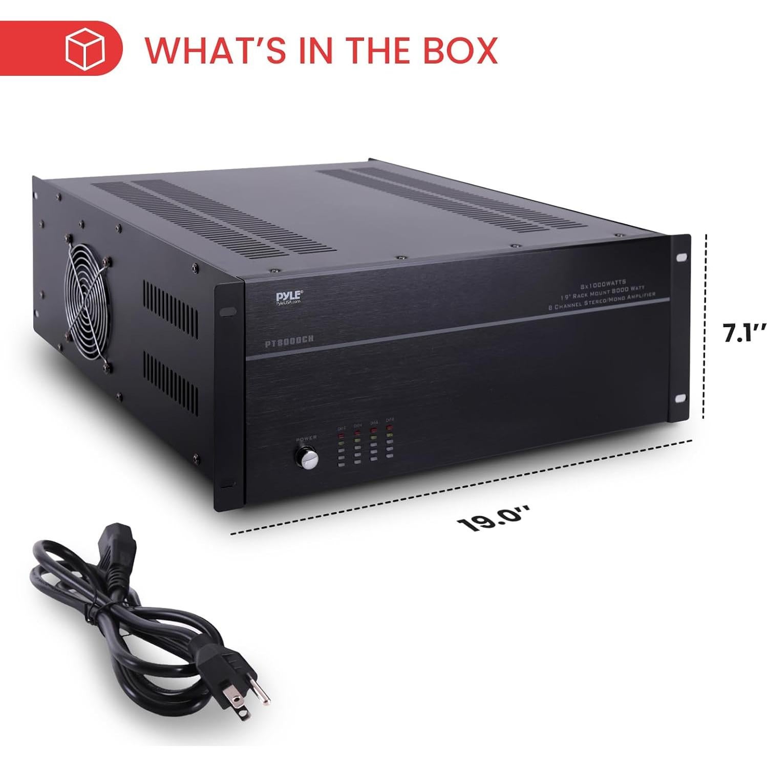 Amplificador Estéreo Pyle PT8000CH 8 Canales 8000W Rack