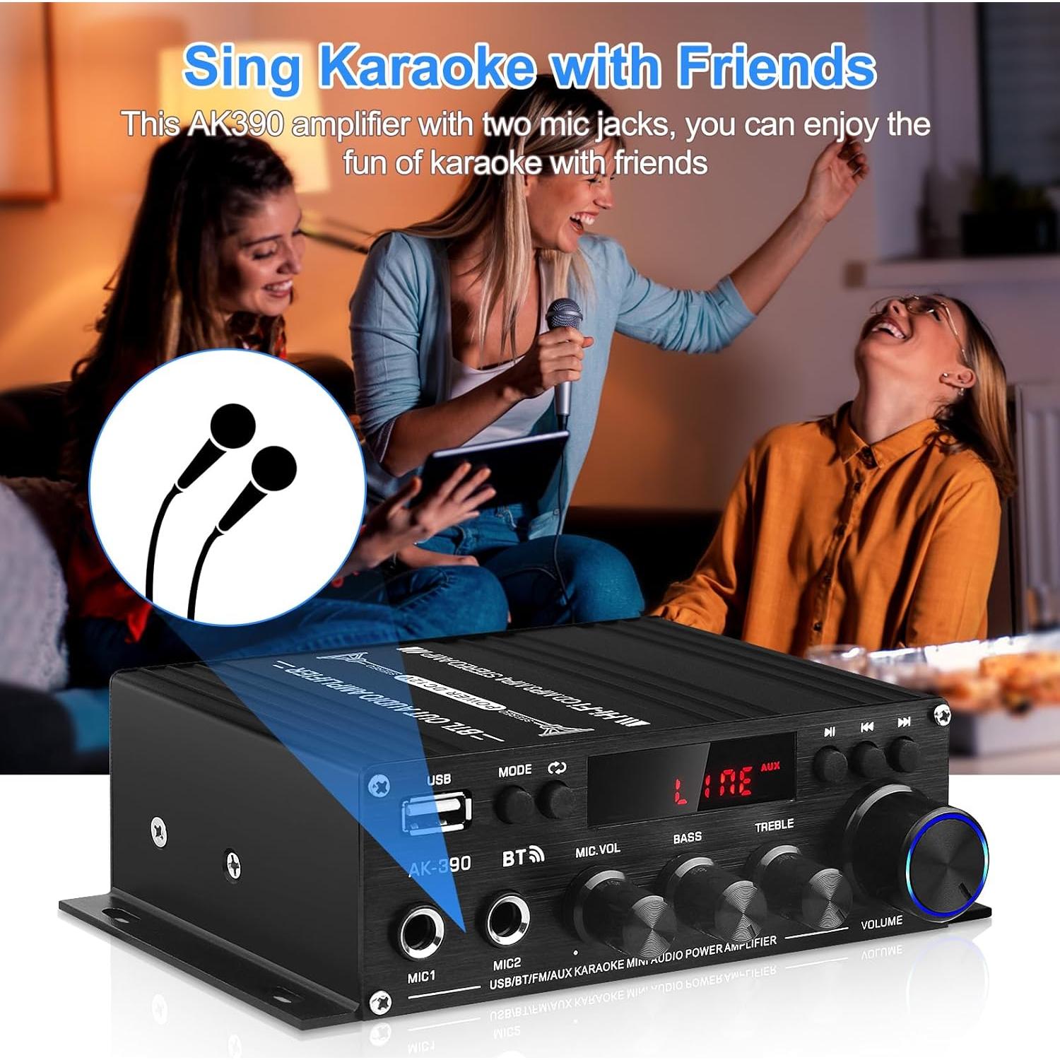 Amplificador de Audio Estéreo AK-390 Bluetooth 5.0 40W 2.0 Canal