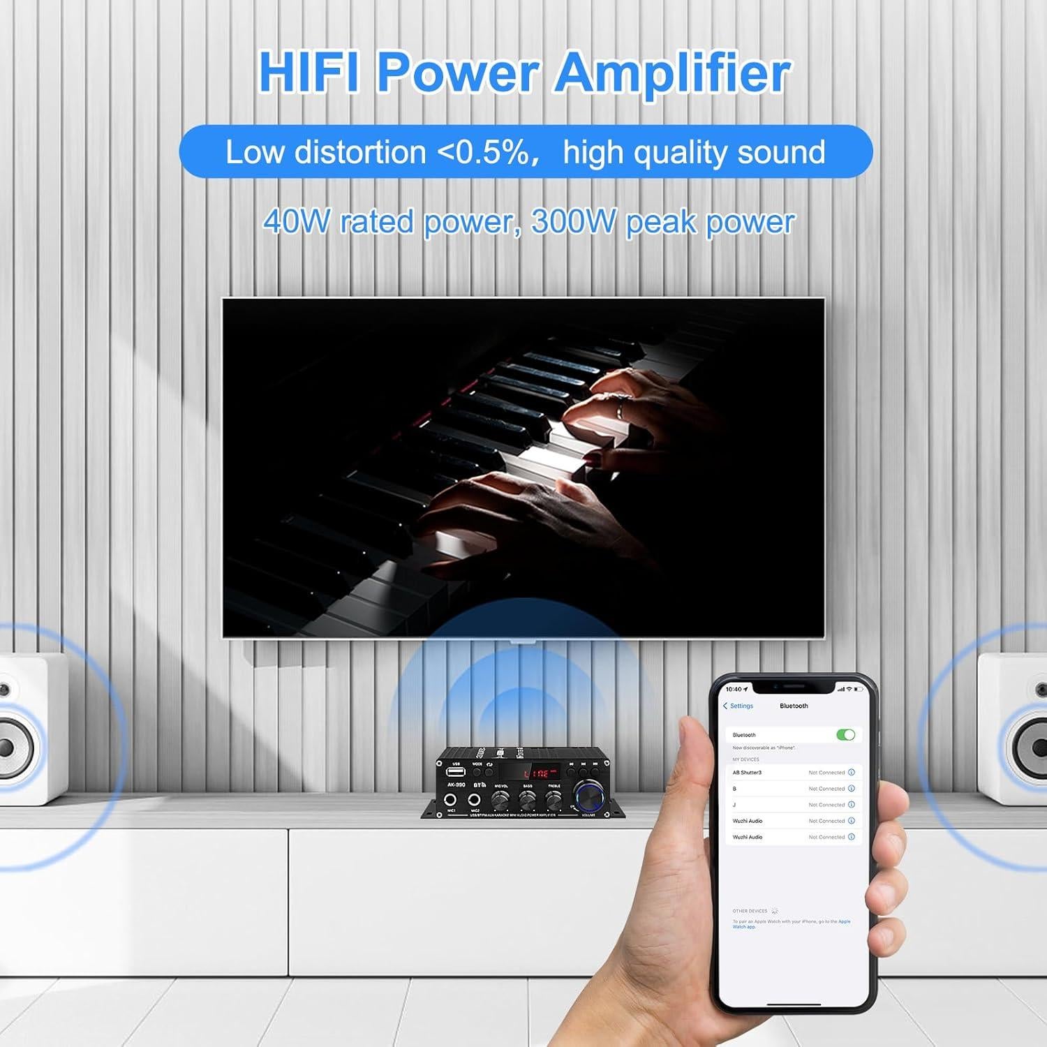 Amplificador de Audio Estéreo AK-390 Bluetooth 5.0 40W 2.0 Canal