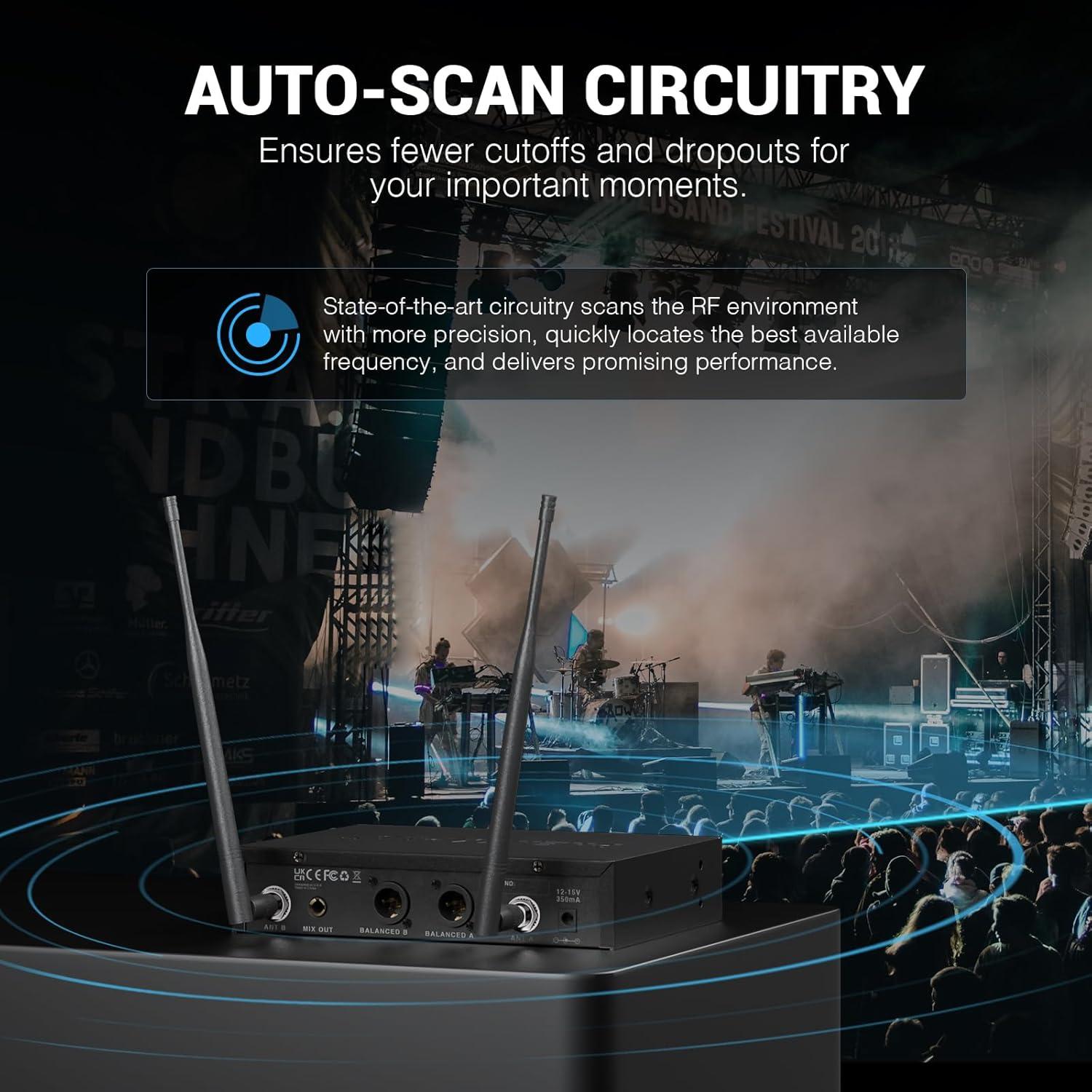 Sistema de Micrófono Inalámbrico Phenyx Pro PTU-71-2H, 2 Micrófonos de Mano, 100m