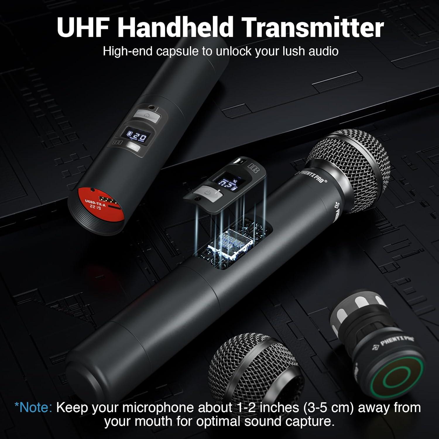 Sistema de Micrófono Inalámbrico Phenyx Pro PTU-71-2H, 2 Micrófonos de Mano, 100m