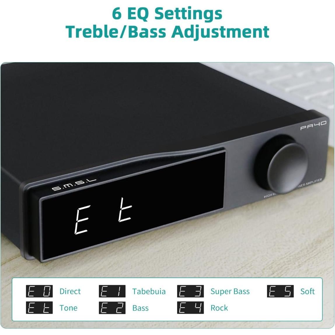 Amplificador Estéreo SMSL PA40, 165W x 2, Control Remoto