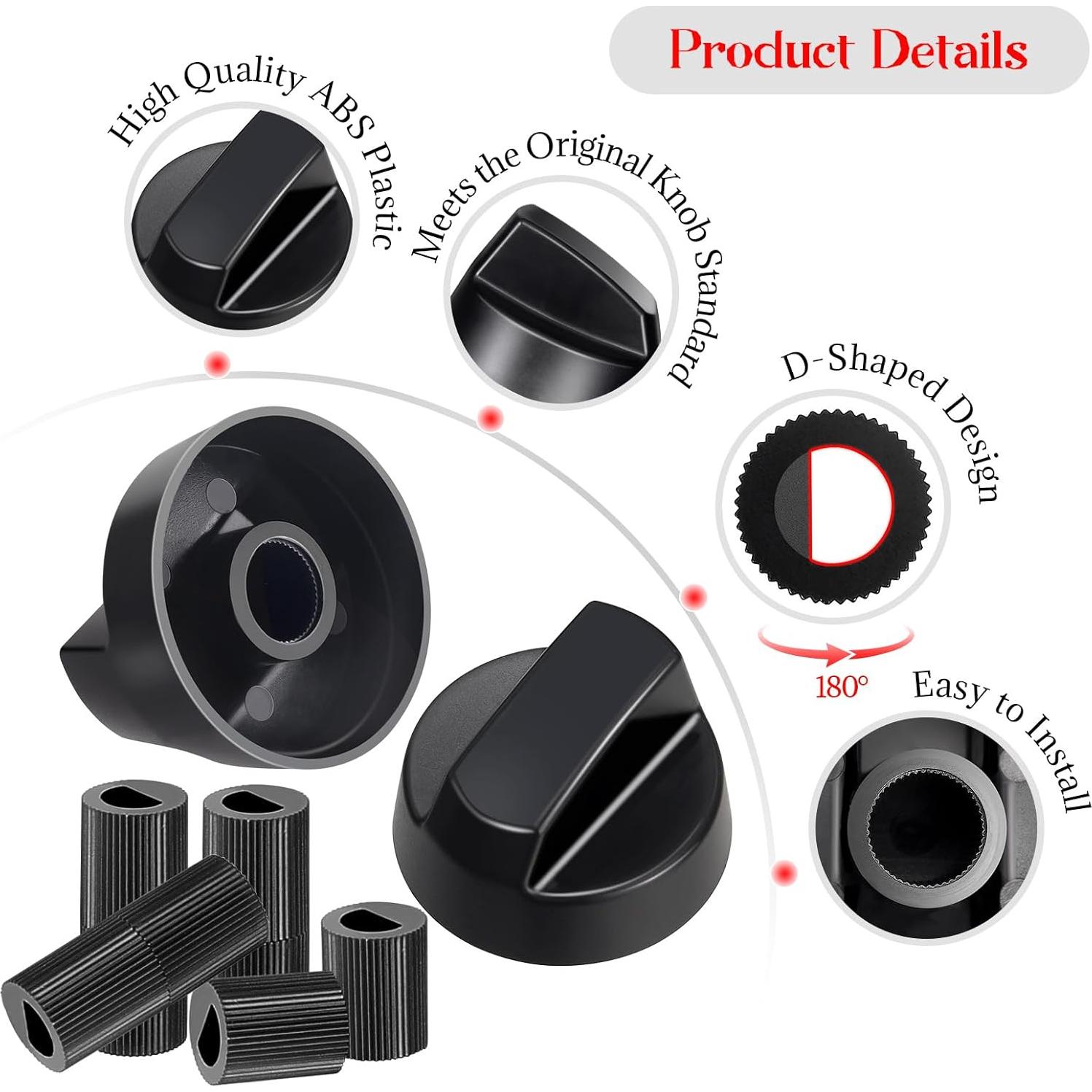 Paquete de 4 Perillas de Control Negras KINYFY con 12 Adaptadores