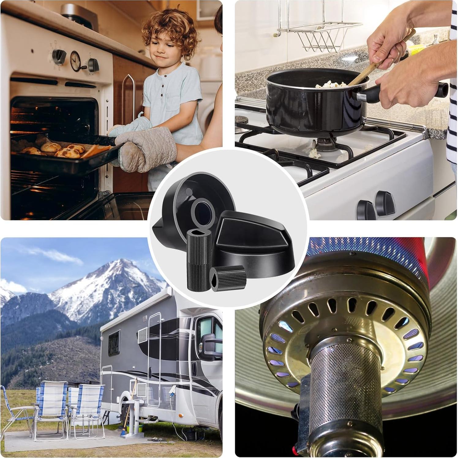 Paquete de 4 Perillas de Control Negras KINYFY con 12 Adaptadores