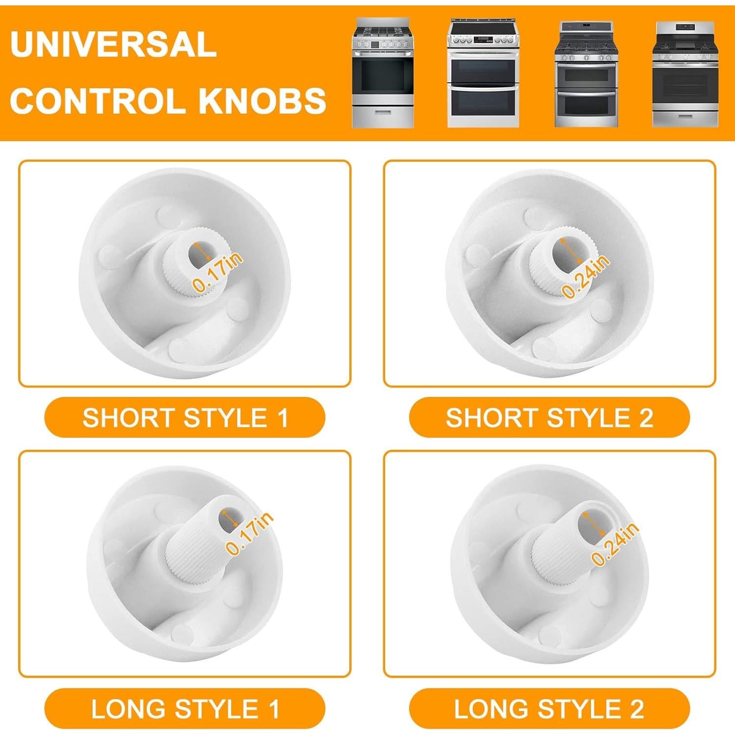 Perillas de Control Universales AMI PARTS Blancas con 12 Adaptadores