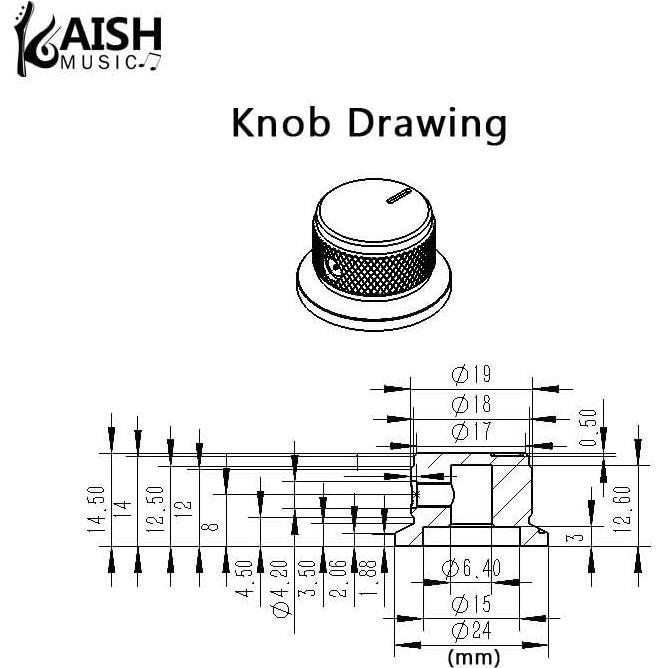 Perillas de Potenciómetro KAISH 2pcs 1/4" Aluminio Negro