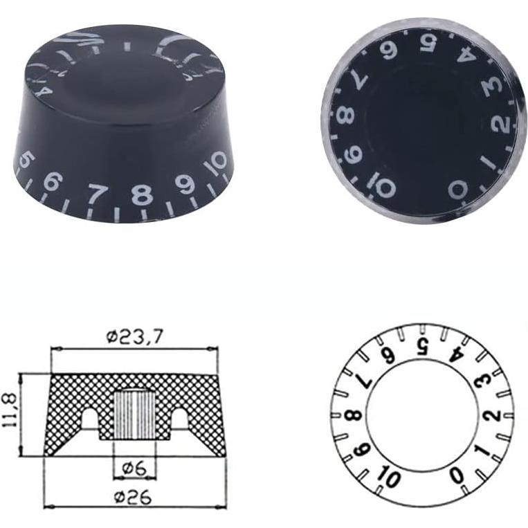 4 Perillas Negras de Control para Guitarra Eléctrica Les Paul