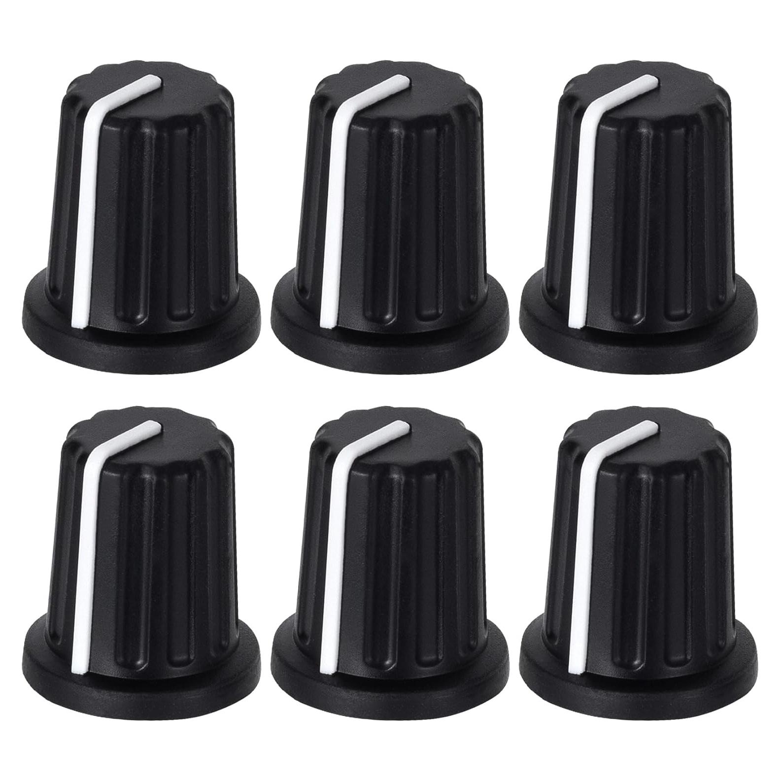 6pcs 6mm Knurled Shaft Potentiometer Knob, Plastic Guitar Volume Tone Rotary Knob, Black Bass Control Knob Replacement for Encoder Electric Guitar Speaker Mixer Board