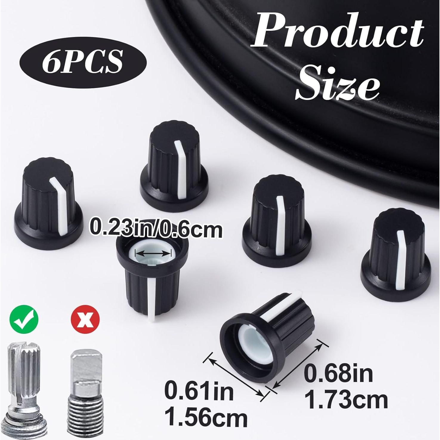 6pcs 6mm Knurled Shaft Potentiometer Knob, Plastic Guitar Volume Tone Rotary Knob, Black Bass Control Knob Replacement for Encoder Electric Guitar Speaker Mixer Board