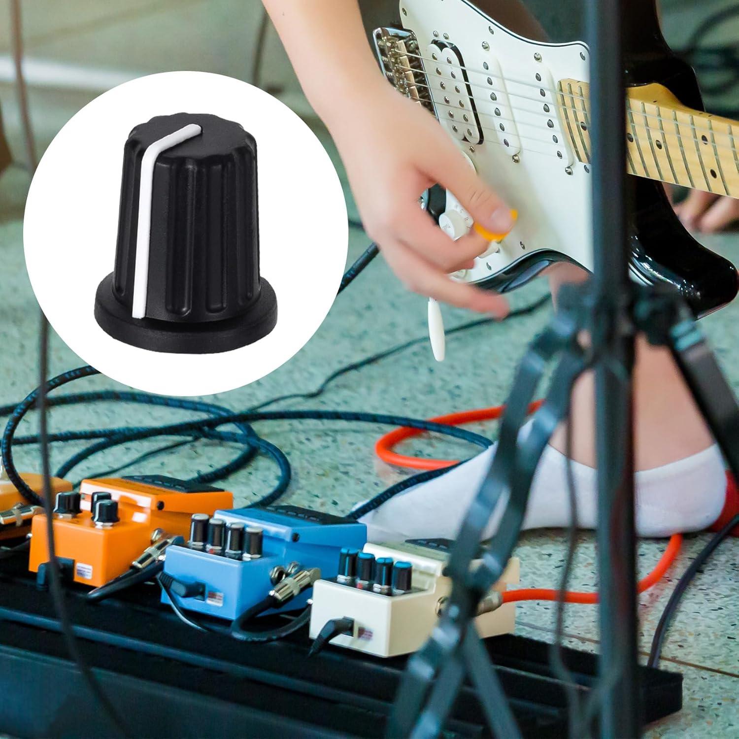 6pcs 6mm Knurled Shaft Potentiometer Knob, Plastic Guitar Volume Tone Rotary Knob, Black Bass Control Knob Replacement for Encoder Electric Guitar Speaker Mixer Board