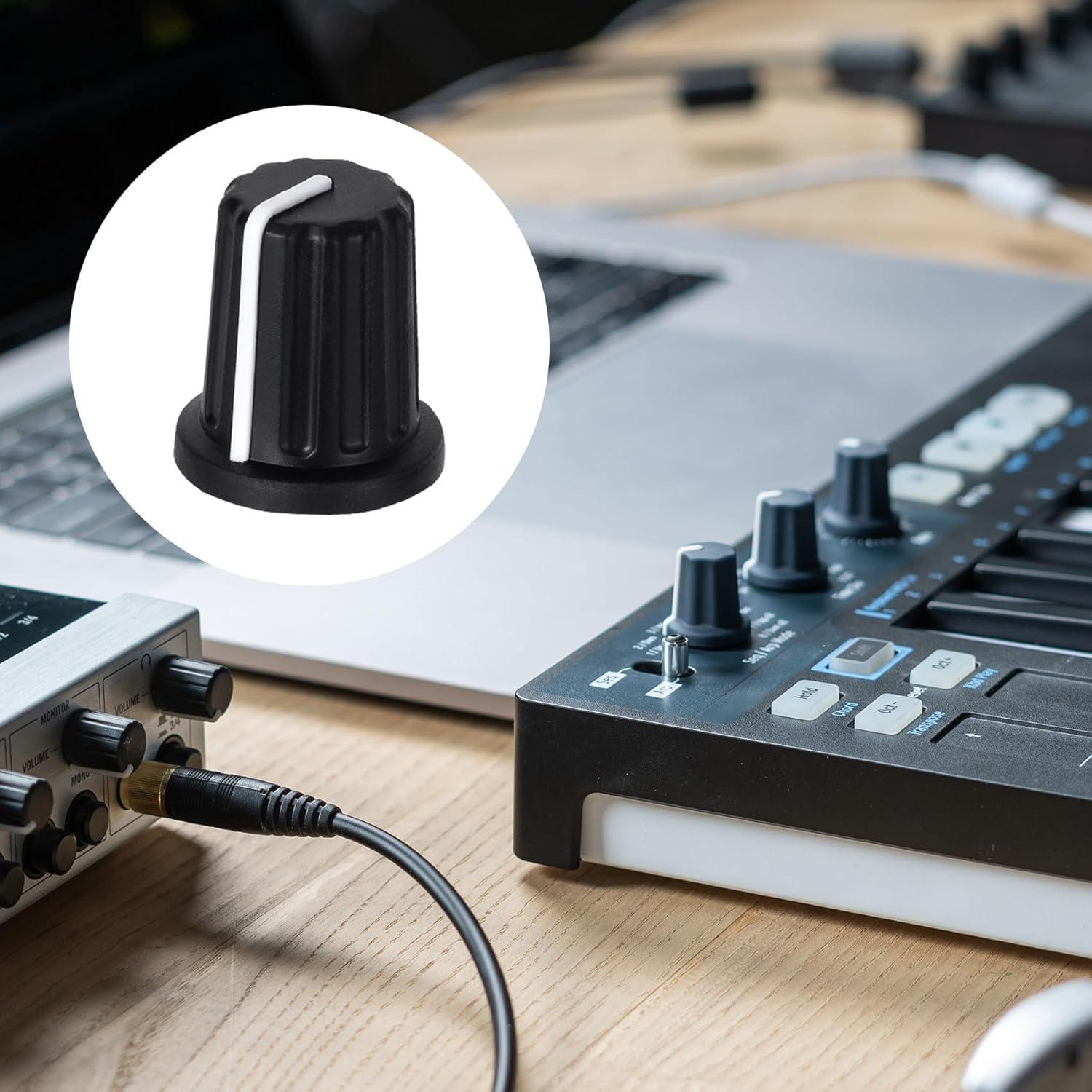 6pcs 6mm Knurled Shaft Potentiometer Knob, Plastic Guitar Volume Tone Rotary Knob, Black Bass Control Knob Replacement for Encoder Electric Guitar Speaker Mixer Board