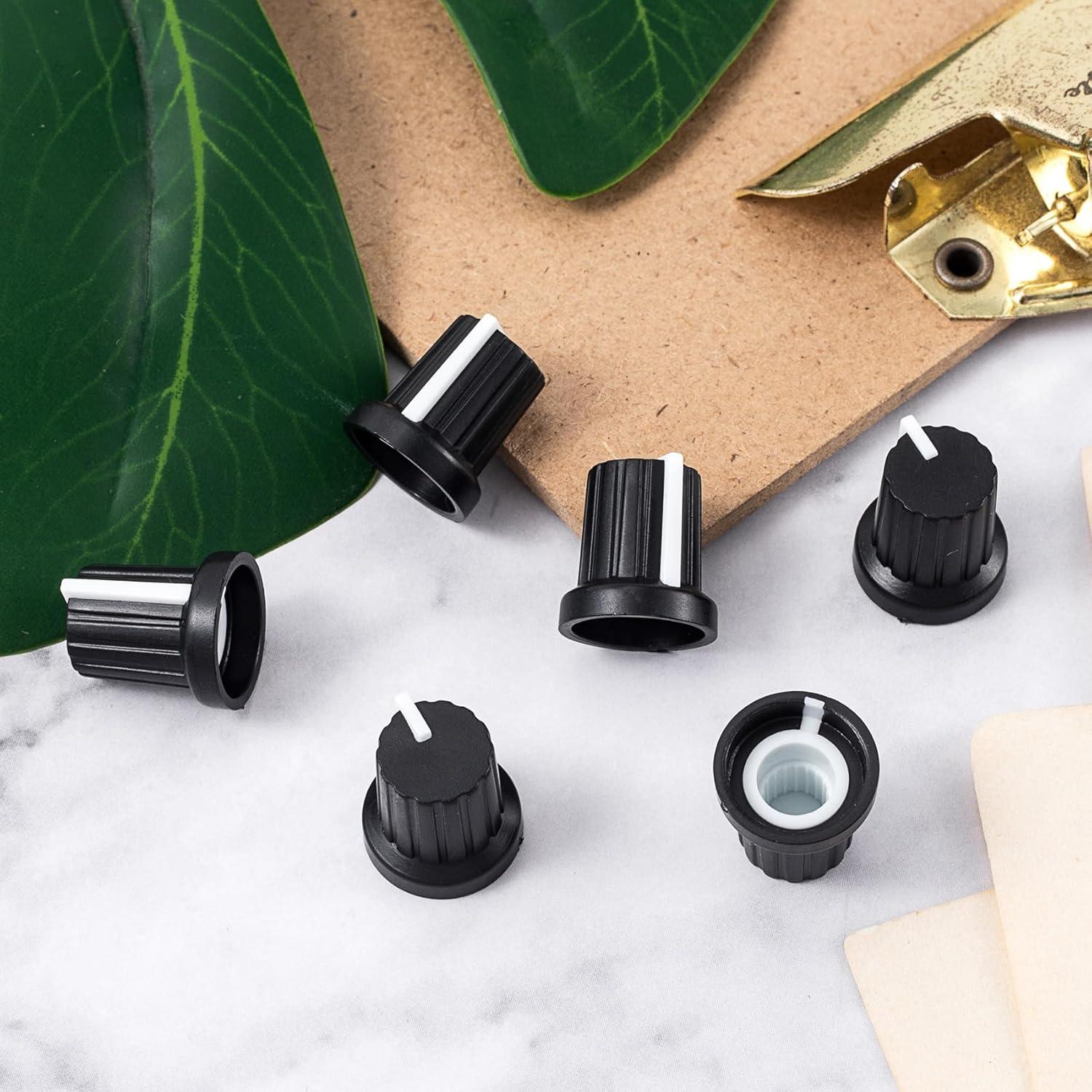 6pcs 6mm Knurled Shaft Potentiometer Knob, Plastic Guitar Volume Tone Rotary Knob, Black Bass Control Knob Replacement for Encoder Electric Guitar Speaker Mixer Board