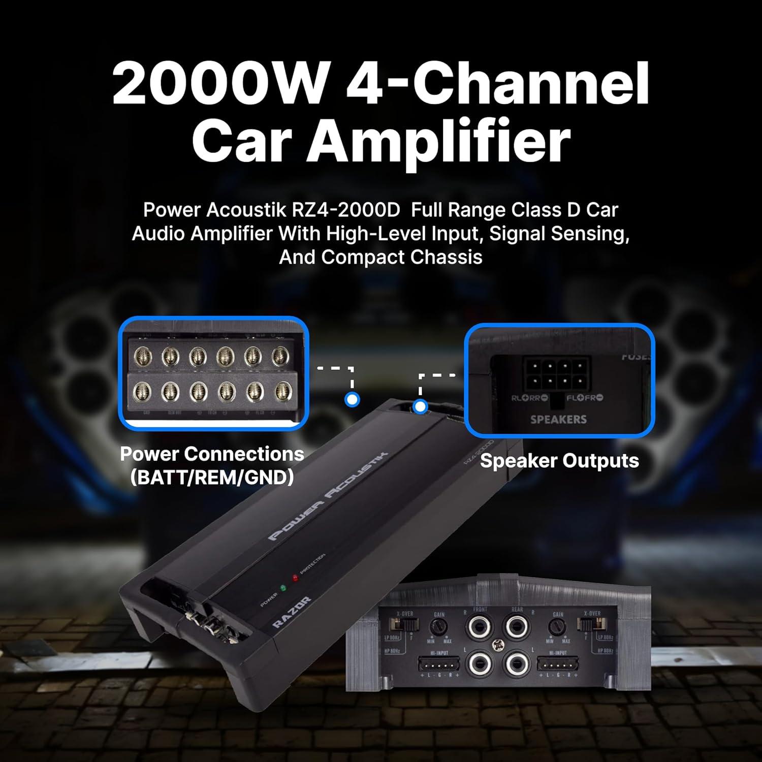 Amplificador Power Acoustik RZ4-2000D 2000W Clase D 4 Canales