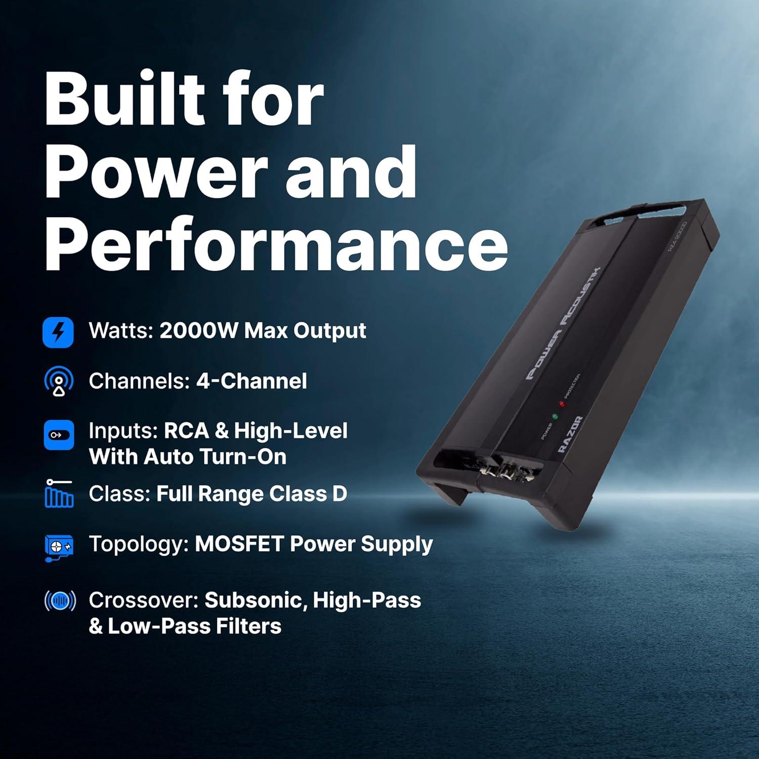 Amplificador Power Acoustik RZ4-2000D 2000W Clase D 4 Canales