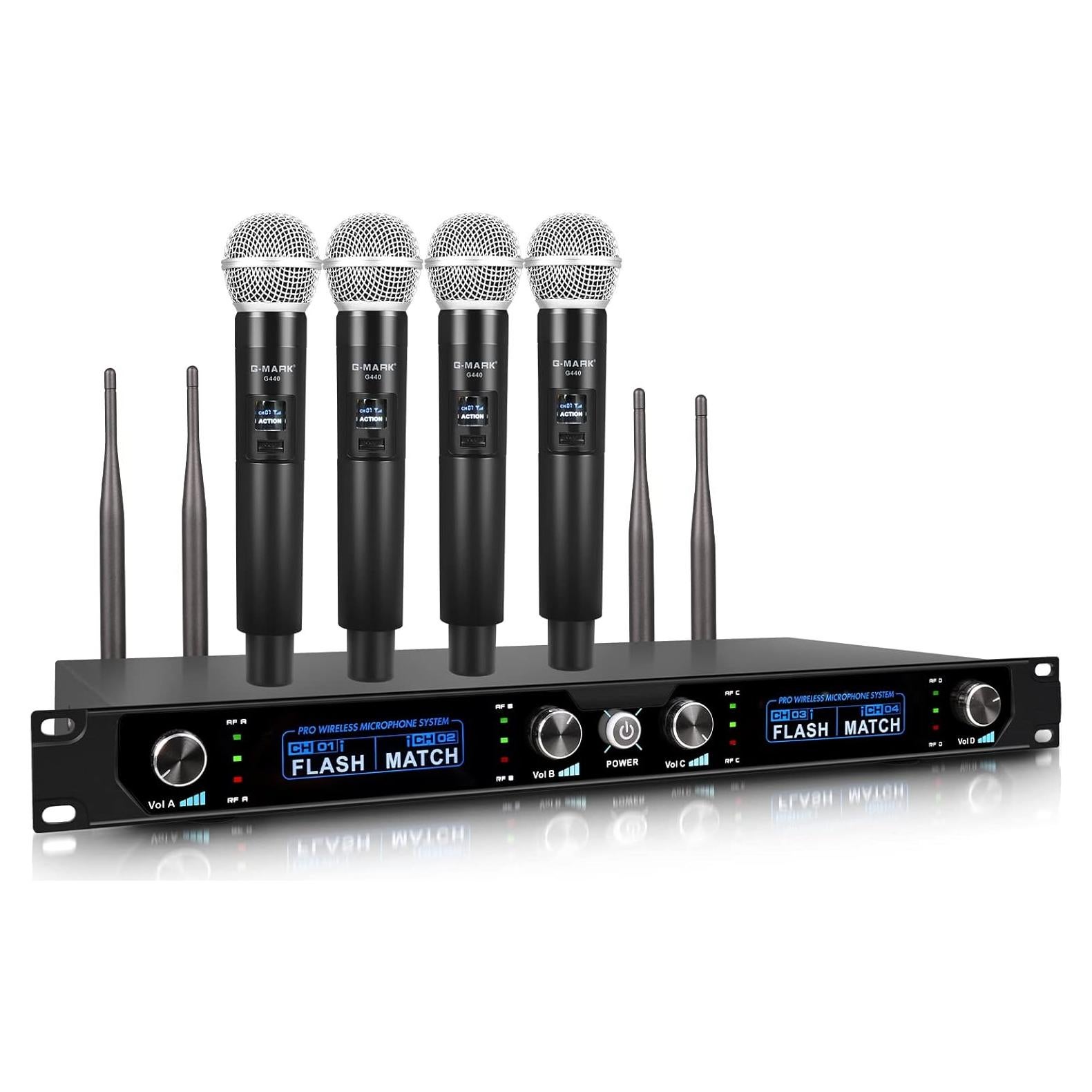 Sistema de Micrófono Inalámbrico G-MARK G440, 4 Canales UHF
