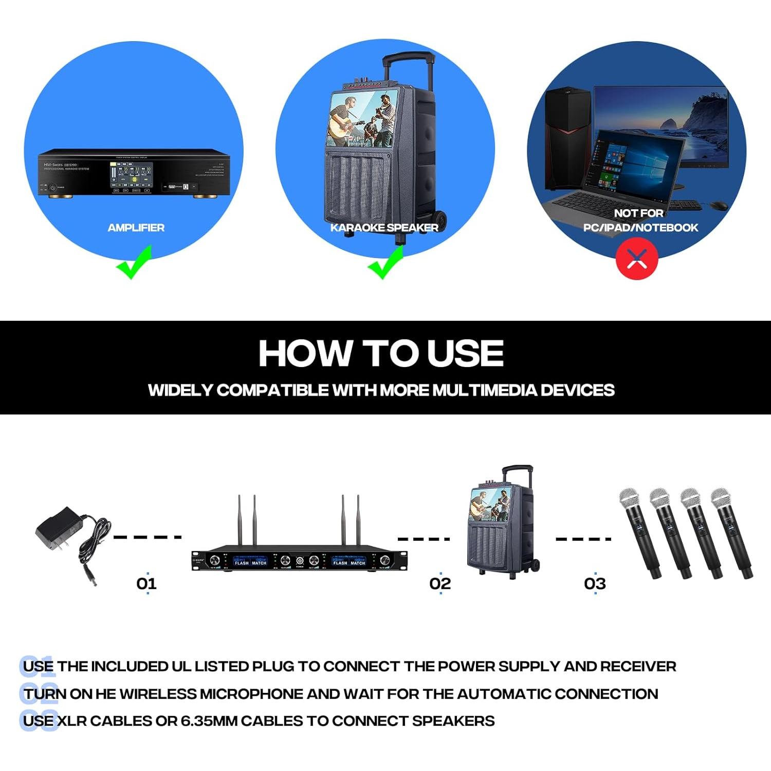 Sistema de Micrófono Inalámbrico G-MARK G440, 4 Canales UHF