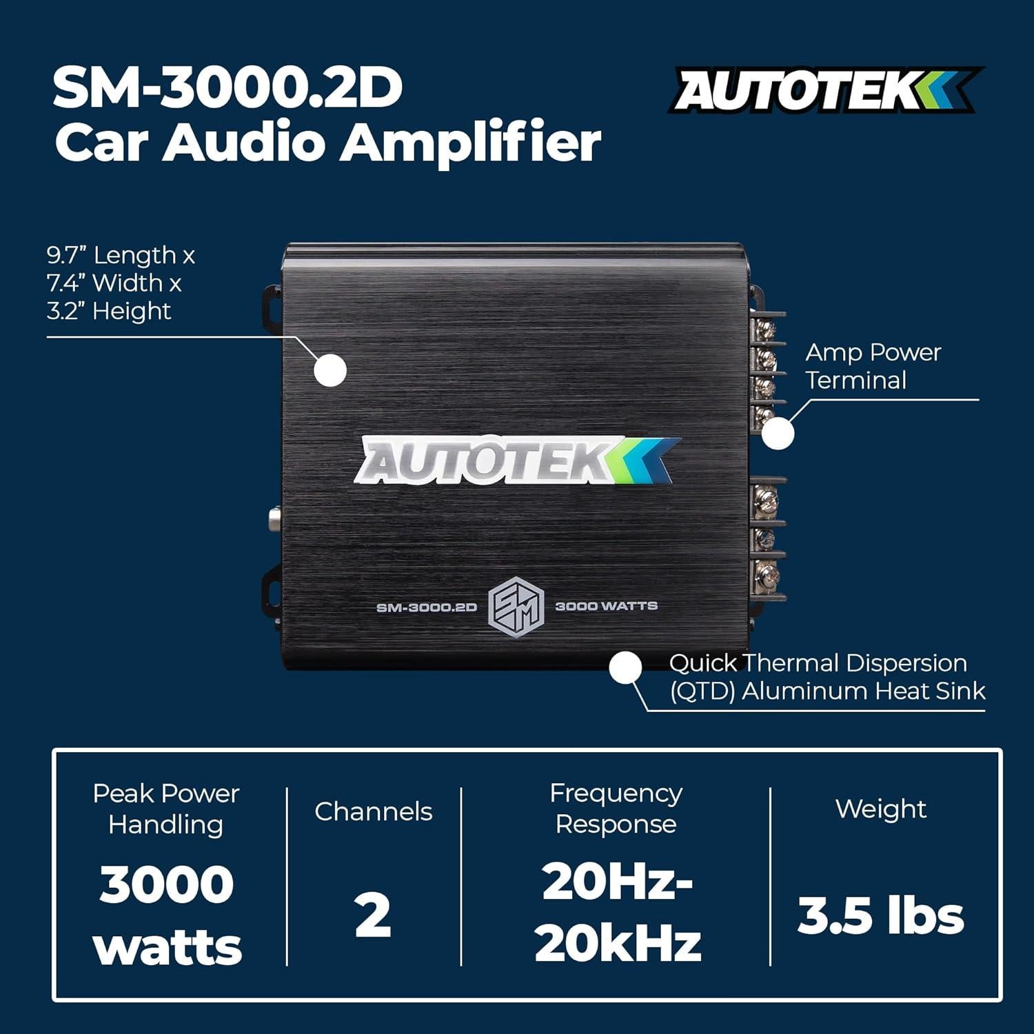 Amplificador de audio Autotek 3000W 2 canales Clase D