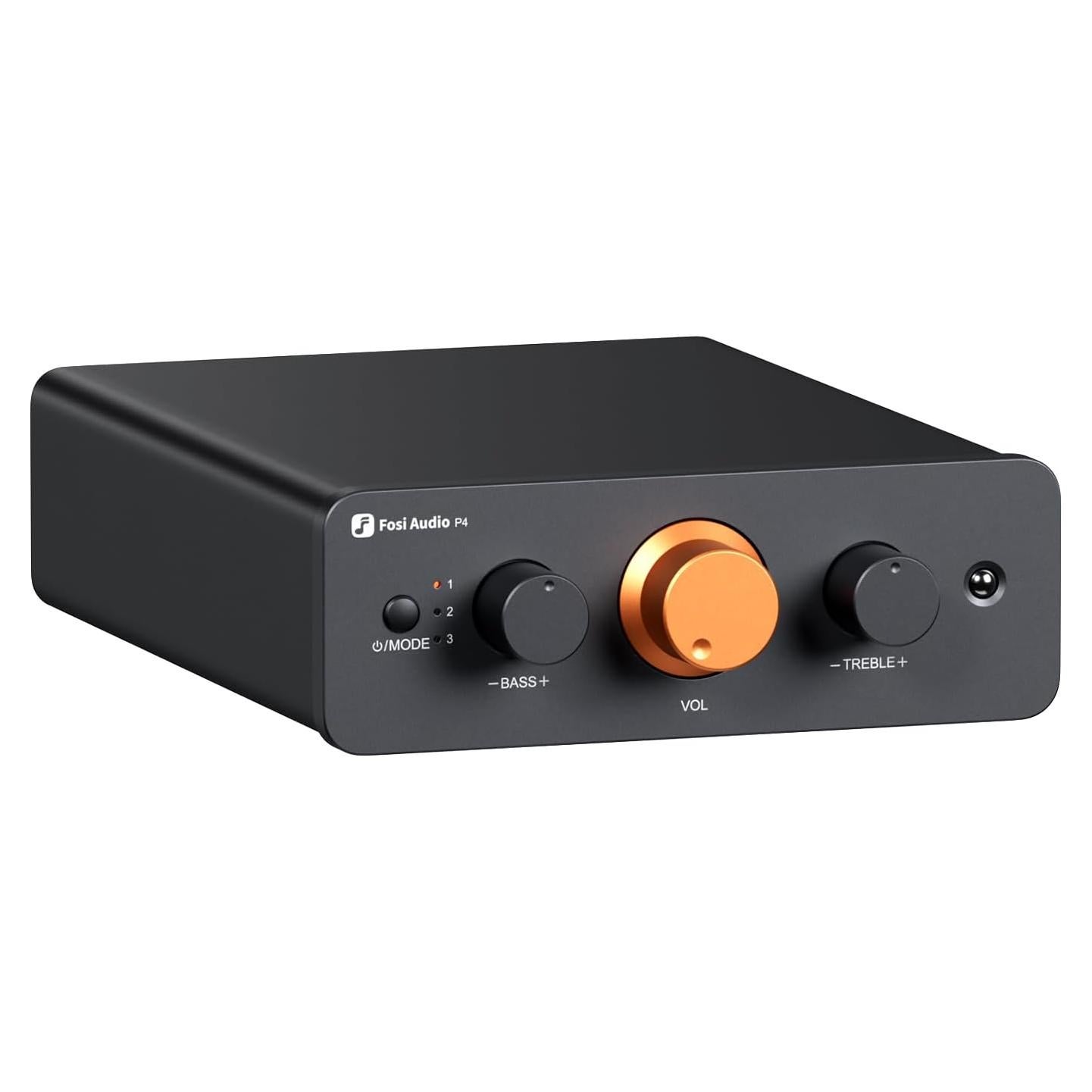 Preamplificador Fosi Audio P4 con 3 Entradas RCA y Control Remoto