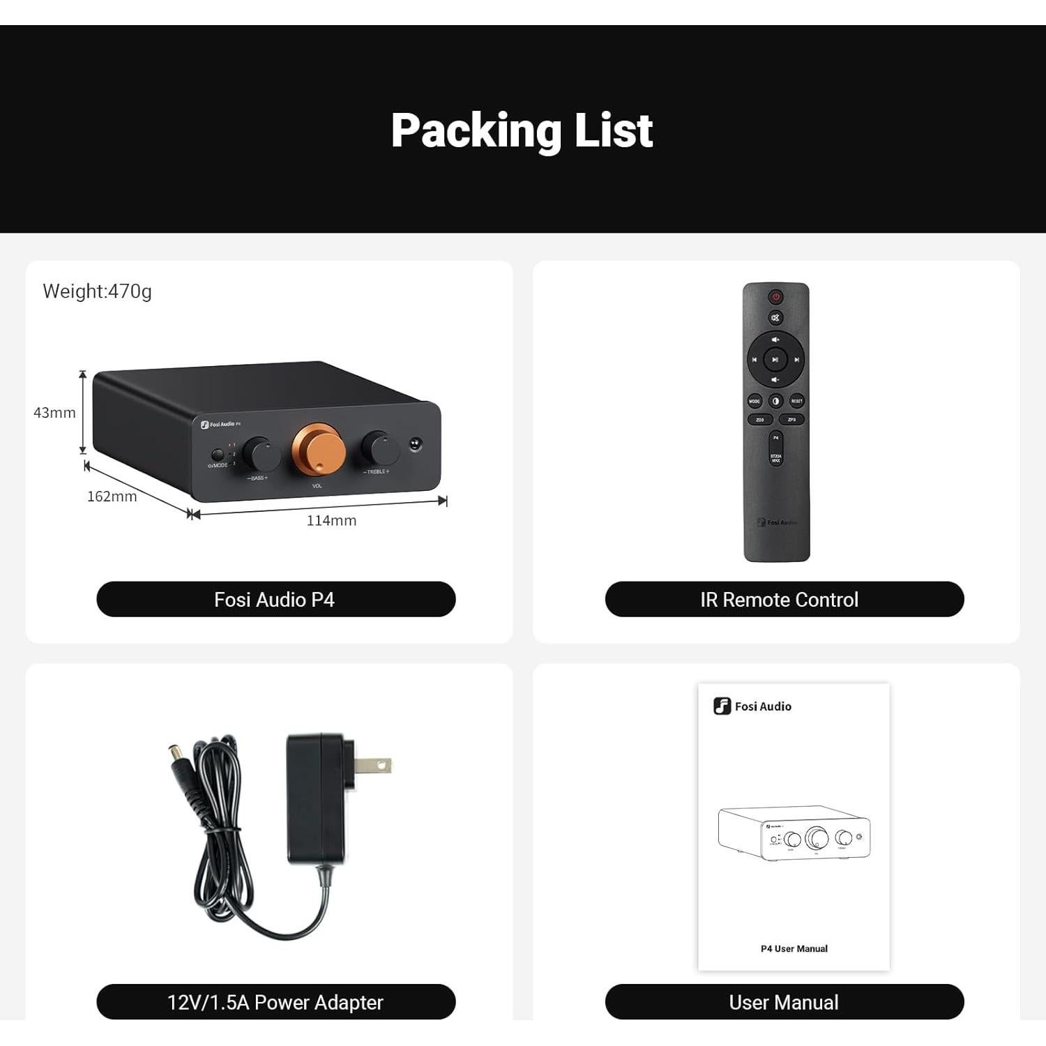 Preamplificador Fosi Audio P4 con 3 Entradas RCA y Control Remoto