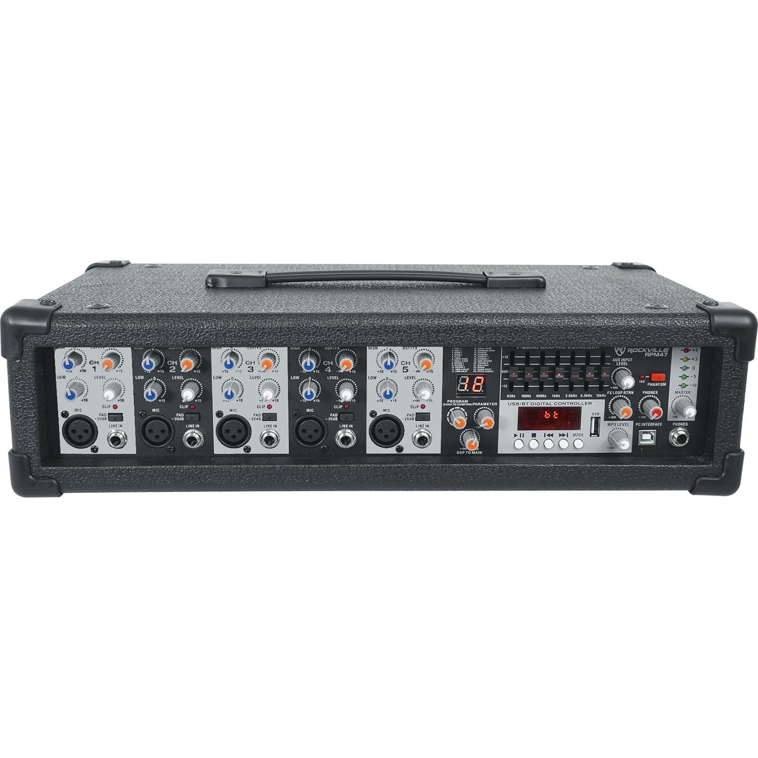 Amplificador Mezclador Rockville RPM47 1800W 5 Canales Bluetooth