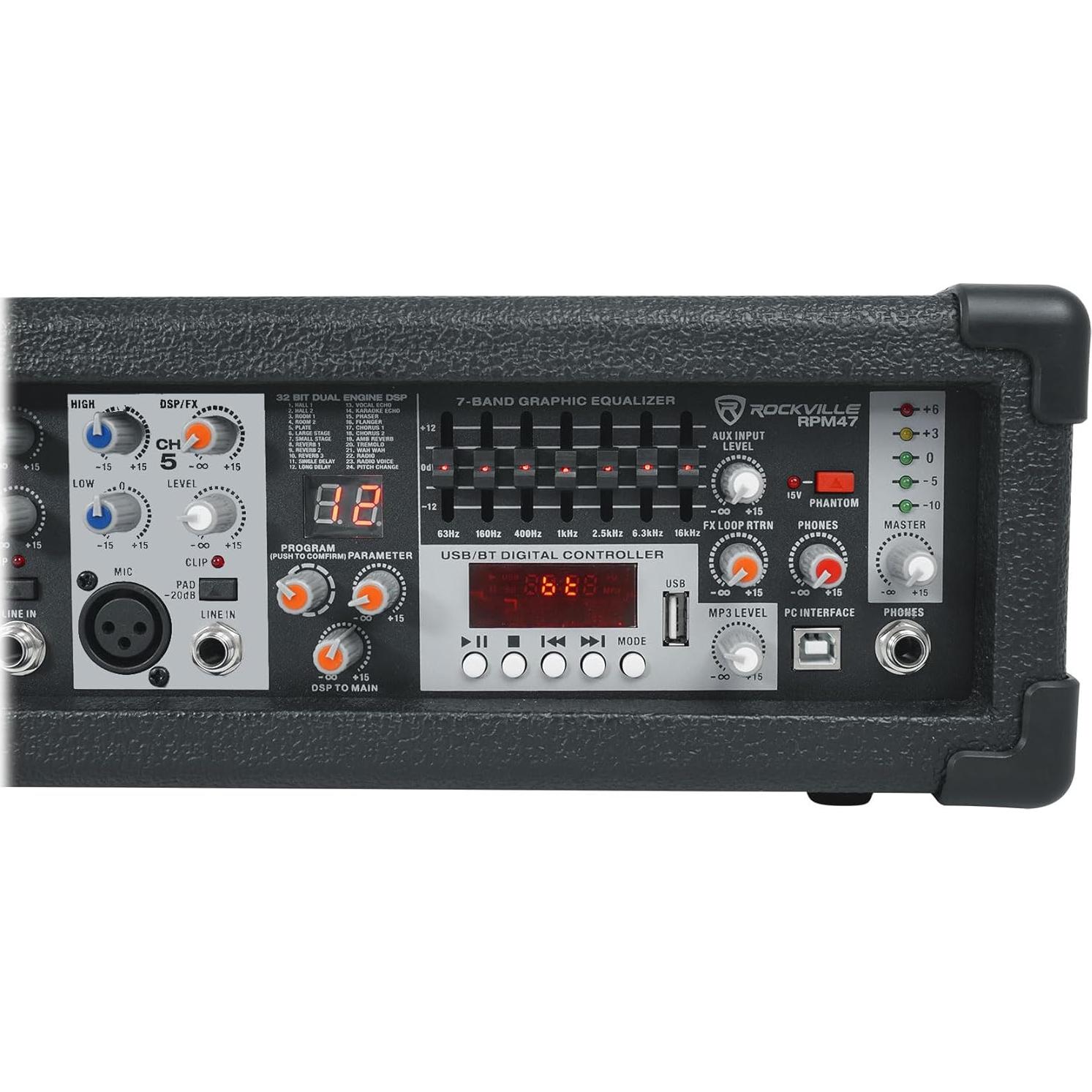 Amplificador Mezclador Rockville RPM47 1800W 5 Canales Bluetooth